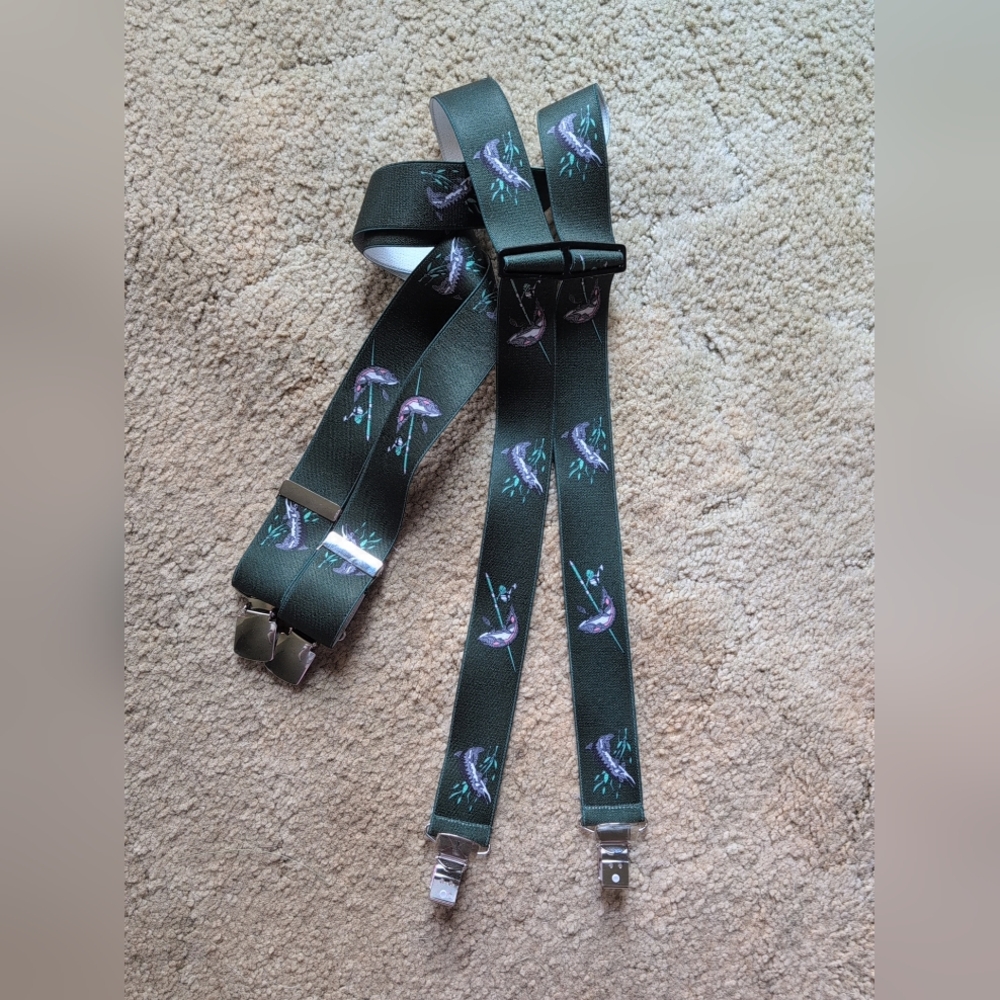 Ederer Fischer P-016 Suspenders Men's Green Fishing Logo Adjustable Clips